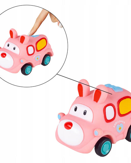 Sensoriniai guminiai automobiliukai 4 minkšti su atsukamu varikliu vaikams