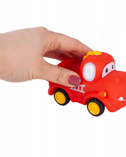 Sensoriniai guminiai automobiliukai 4 minkšti su atsukamu varikliu vaikams