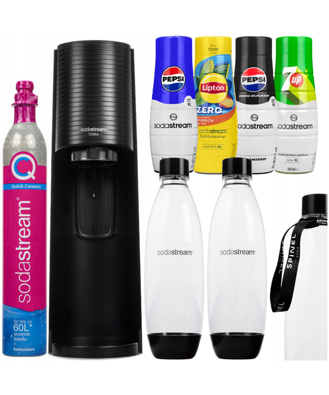 SODASTREAM TERRA sodiklis 2 buteliai + 4x sirupai PEPSI 7UP LIPTON