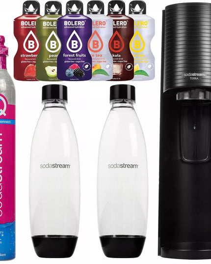 SodaStream Terra juodas gazavimo aparatas + 2 buteliai