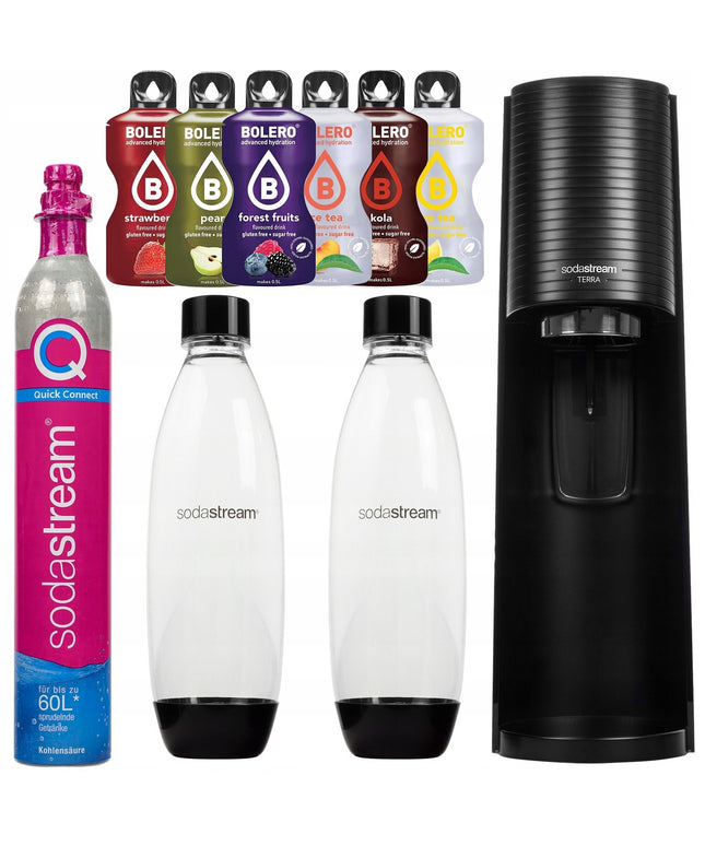 SodaStream Terra juodas gazavimo aparatas + 2 buteliai