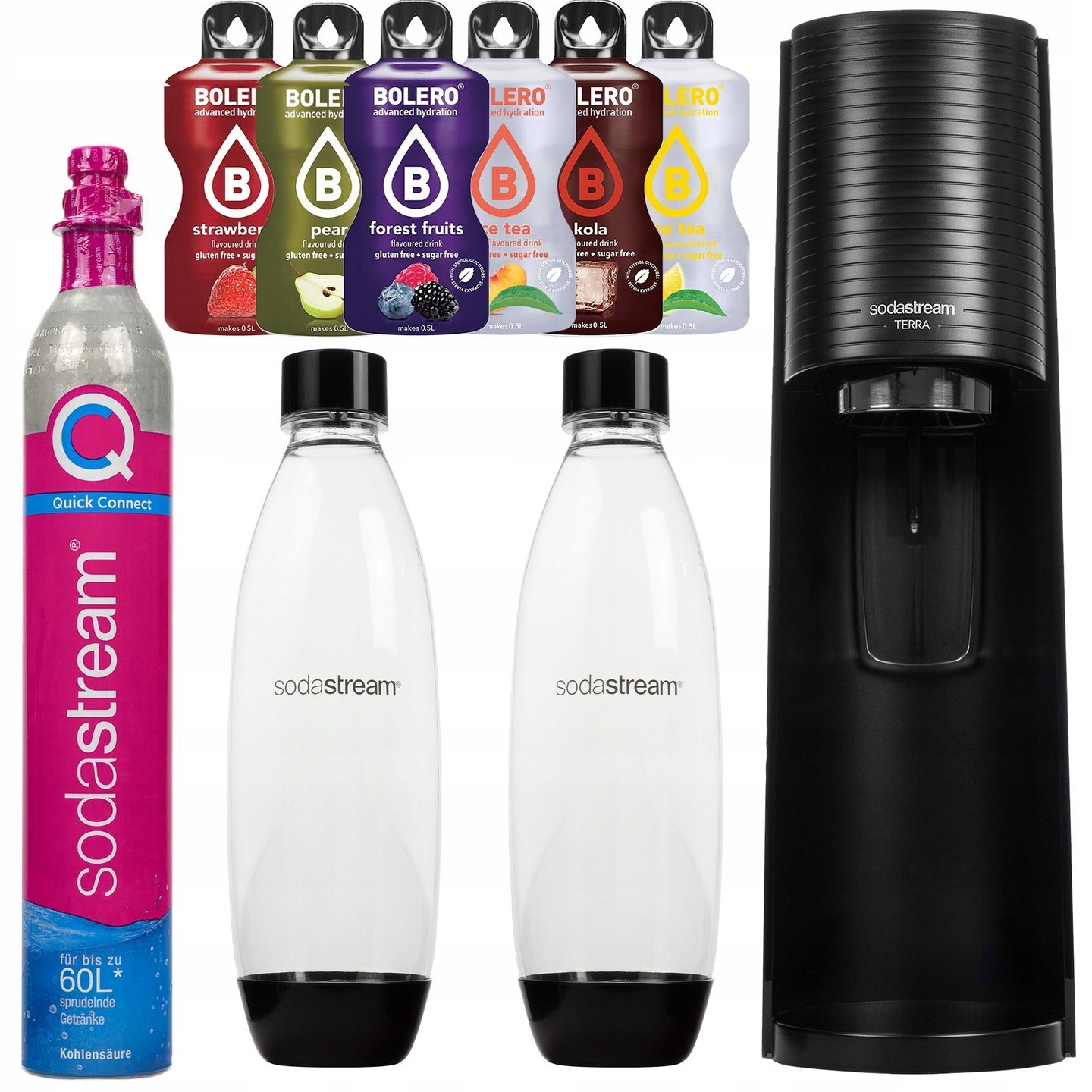 SodaStream Terra juodas gazavimo aparatas + 2 buteliai