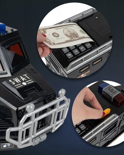 SEIFAS-TAUPYKLĖ BANKOMATAS POLICIJOS AUTOMOBILIS MONETOMS, BANKNOTAMS, PIN KODUI VAIKAMS