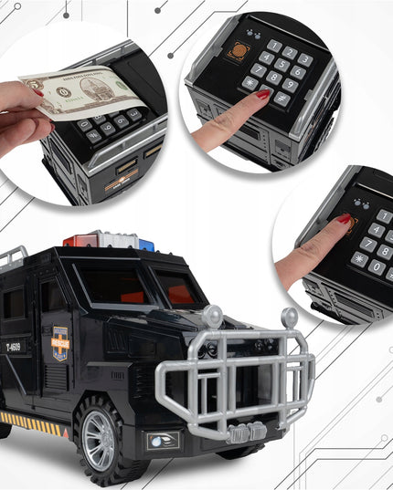 SEIFAS-TAUPYKLĖ BANKOMATAS POLICIJOS AUTOMOBILIS MONETOMS, BANKNOTAMS, PIN KODUI VAIKAMS