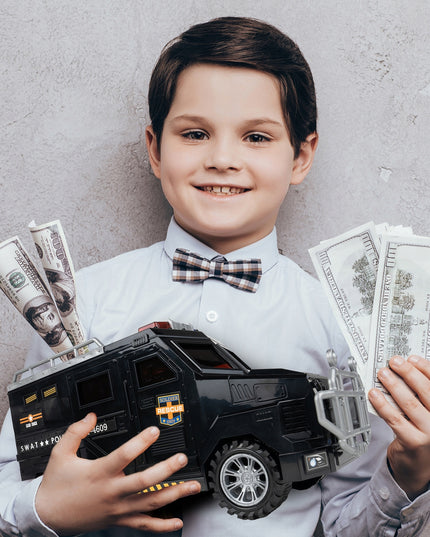 SEIFAS-TAUPYKLĖ BANKOMATAS POLICIJOS AUTOMOBILIS MONETOMS, BANKNOTAMS, PIN KODUI VAIKAMS