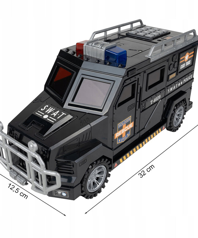 SEIFAS-TAUPYKLĖ BANKOMATAS POLICIJOS AUTOMOBILIS MONETOMS, BANKNOTAMS, PIN KODUI VAIKAMS