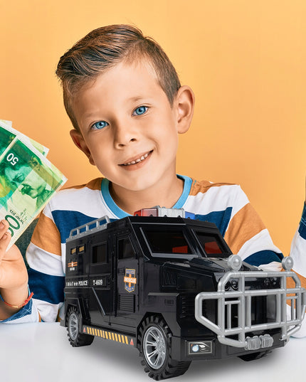 SEIFAS-TAUPYKLĖ BANKOMATAS POLICIJOS AUTOMOBILIS MONETOMS, BANKNOTAMS, PIN KODUI VAIKAMS