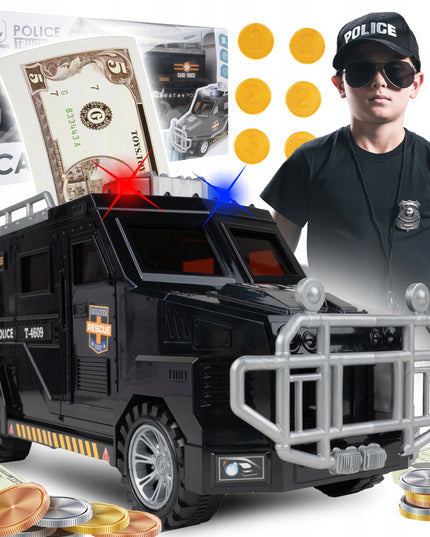 SEIFAS-TAUPYKLĖ BANKOMATAS POLICIJOS AUTOMOBILIS MONETOMS, BANKNOTAMS, PIN KODUI VAIKAMS