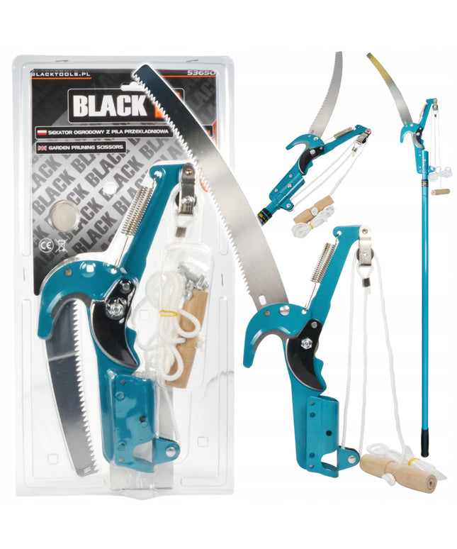 Teleskopinės sodo žirklės su prailginimo stiebu, šakų ir krūmų pjūklas 2W1BL
