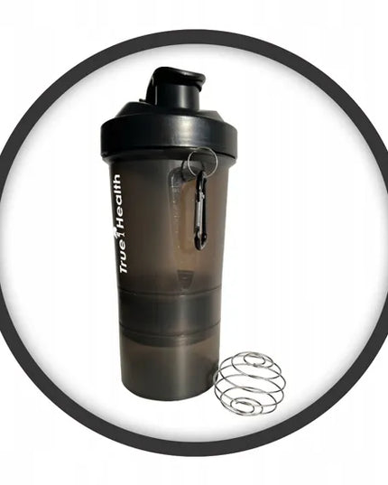 True Health sportinis shakeris 400 ml su sieteliu, spyruokle ir dviem papildomais indeliais