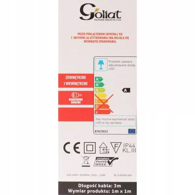 Goliat LED šviečiantis tinklas 1x1m, lauko kalėdinis apšvietimas