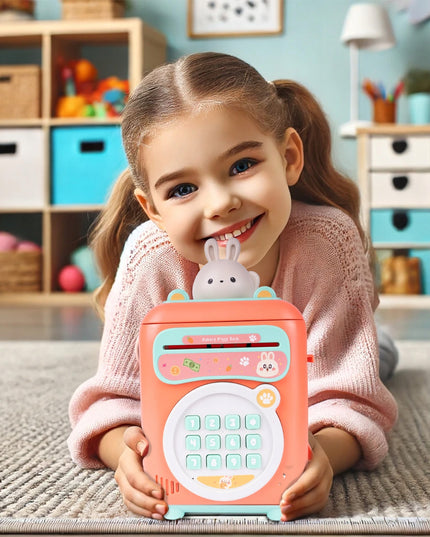 Taupyklė zuikutis, seifas banknotams ir monetoms, bankomat su PIN kodu