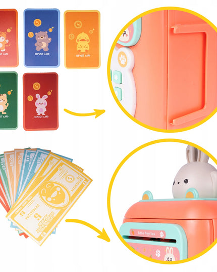 Taupyklė zuikutis, seifas banknotams ir monetoms, bankomat su PIN kodu