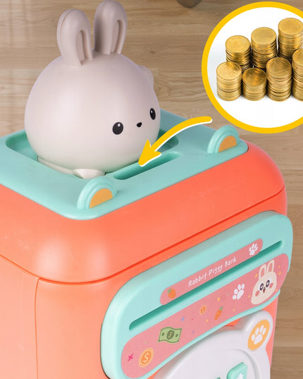 Taupyklė zuikutis, seifas banknotams ir monetoms, bankomat su PIN kodu