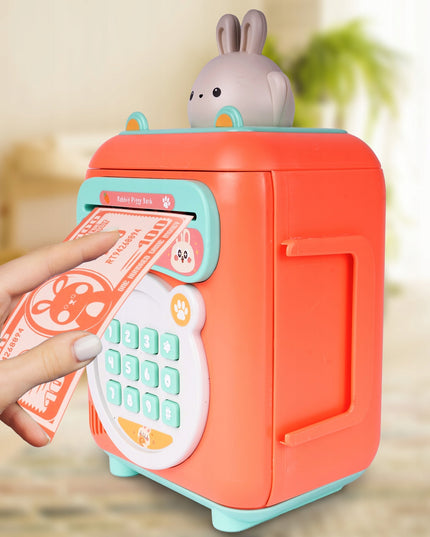 Taupyklė zuikutis, seifas banknotams ir monetoms, bankomat su PIN kodu