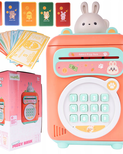 Taupyklė zuikutis, seifas banknotams ir monetoms, bankomat su PIN kodu