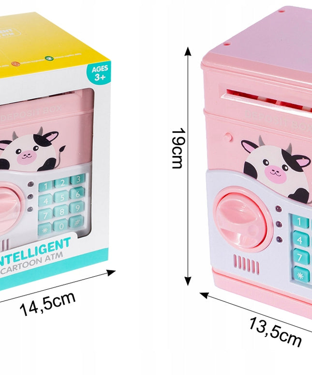Rožinė kiaulytė taupyklė-seifas vaikams, banknotams ir monetoms, su kodu, žaislas