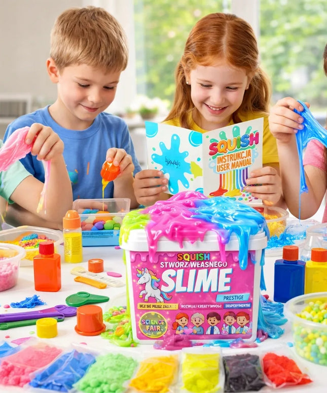 „Squish“ „Slime XXL“ 17 viename gleivių rinkinys, 500 ml PVA klijų, aktyvatorius ir priedai