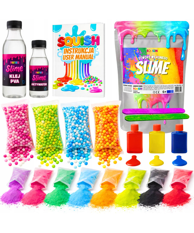 „Squish“ „Slime XXL“ 17 viename gleivių rinkinys, 500 ml PVA klijų, aktyvatorius ir priedai