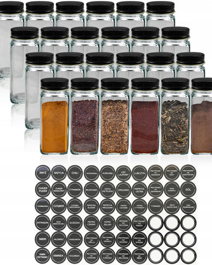 Indeliai prieskoniams stiklainiai talpyklos rinkinys 24 vnt 72 lipdukai