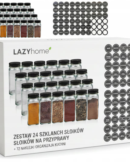 Indeliai prieskoniams stiklainiai talpyklos rinkinys 24 vnt 72 lipdukai