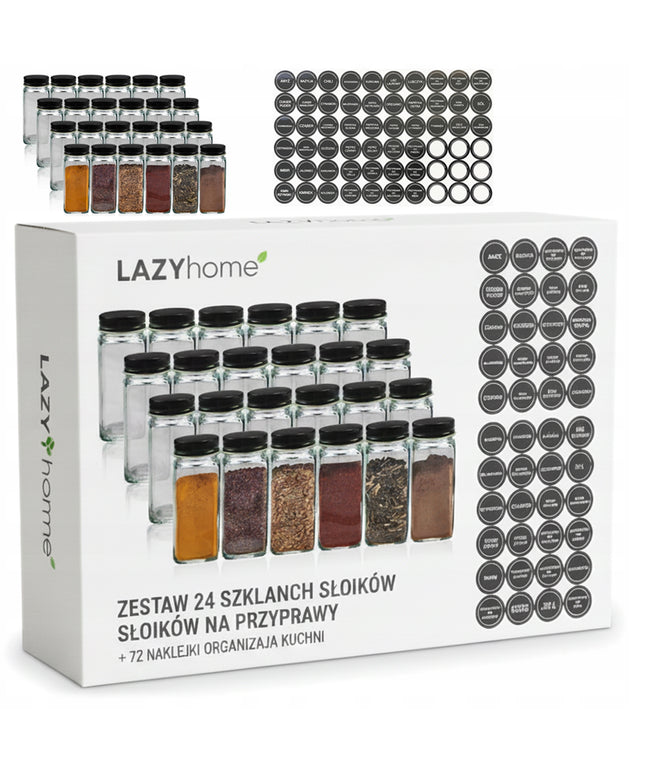 Indeliai prieskoniams stiklainiai talpyklos rinkinys 24 vnt 72 lipdukai