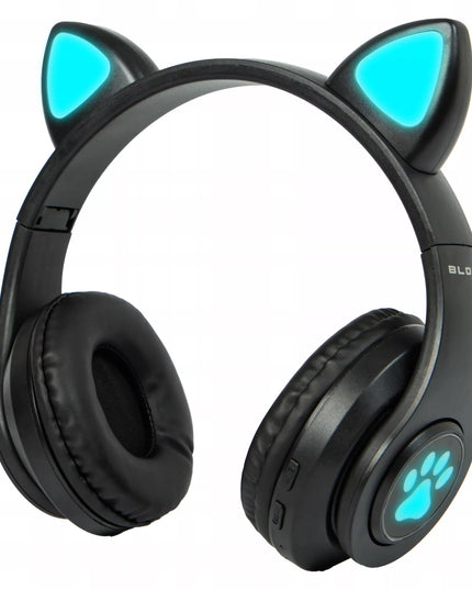 Belaidės ausinės vaikams BLUETOOTH su mikrofonu katės ausytės LED RGB