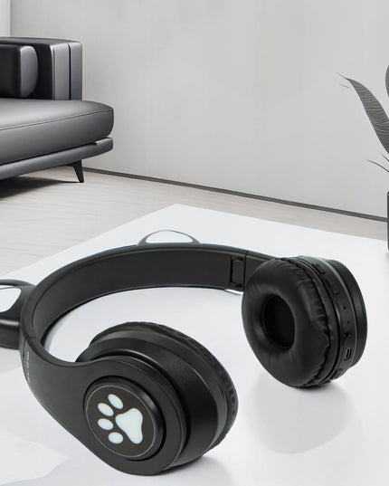 Belaidės ausinės vaikams BLUETOOTH su mikrofonu katės ausytės LED RGB