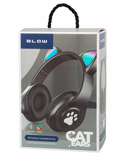 Belaidės ausinės vaikams Bluetooth, mikrofonas, katės ausytės, LED RGB