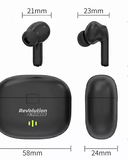 BELIAIDŽIAI AUSINUKAI BLUETOOTH 5.3 STEREO BASS ĮKIŠAMI Į AUSIS JUODI