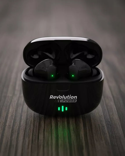 BELIAIDŽIAI AUSINUKAI BLUETOOTH 5.3 STEREO BASS ĮKIŠAMI Į AUSIS JUODI