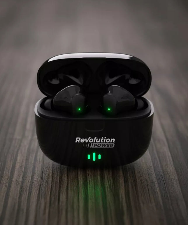 BELIAIDŽIAI AUSINUKAI BLUETOOTH 5.3 STEREO BASS ĮKIŠAMI Į AUSIS JUODI