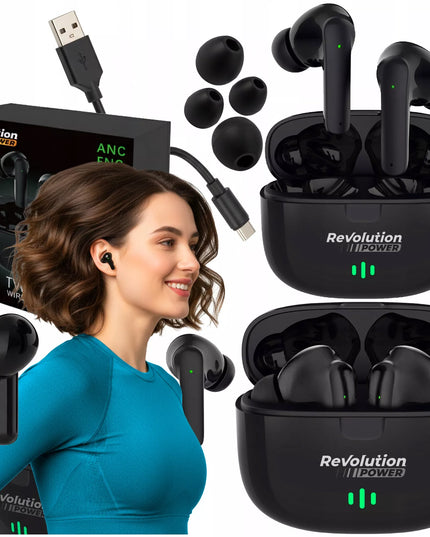 BELIAIDŽIAI AUSINUKAI BLUETOOTH 5.3 STEREO BASS ĮKIŠAMI Į AUSIS JUODI