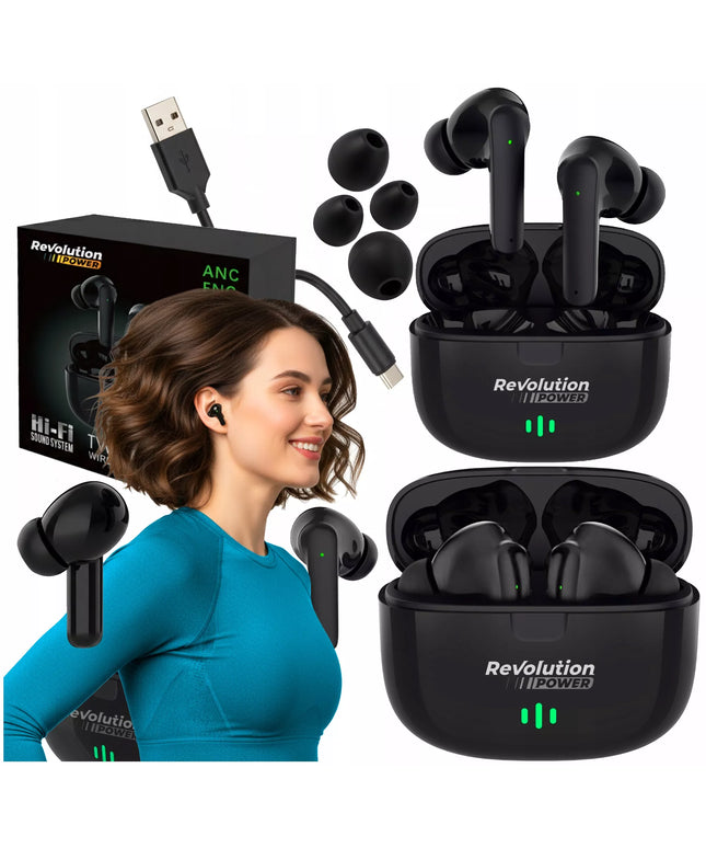 BELIAIDŽIAI AUSINUKAI BLUETOOTH 5.3 STEREO BASS ĮKIŠAMI Į AUSIS JUODI