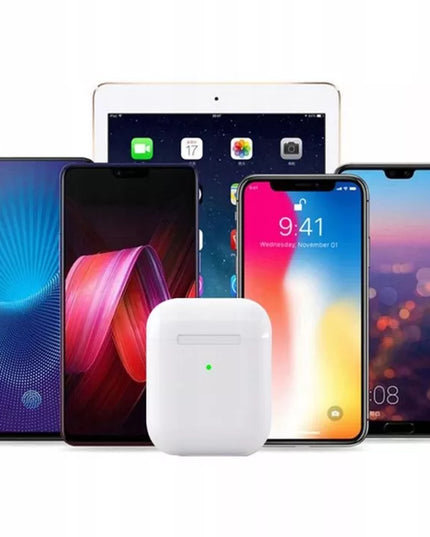 Baltos „Bluetooth TWS“ ausinės išmaniajam telefonui Android iOS muzikai ir pokalbiams su dėklu