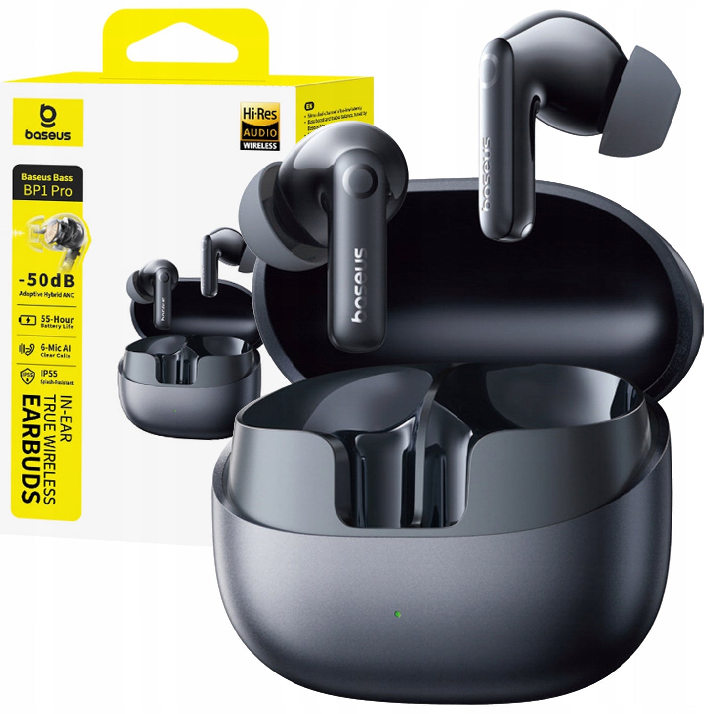 TWS ausinės BASEUS BASS BP1 PRO dedamos į ausį su aktyviu triukšmo slopinimu (ANC) BLUETOOTH