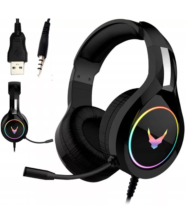 AUSINĖS SU MIKROFONU NEŠIOJAMAM KOMPIUTERIUI, XBOX, PS4 KONSOLEMS, DIDELĖS, ŠVIEČIANČIOS, ŽAIDIMŲ