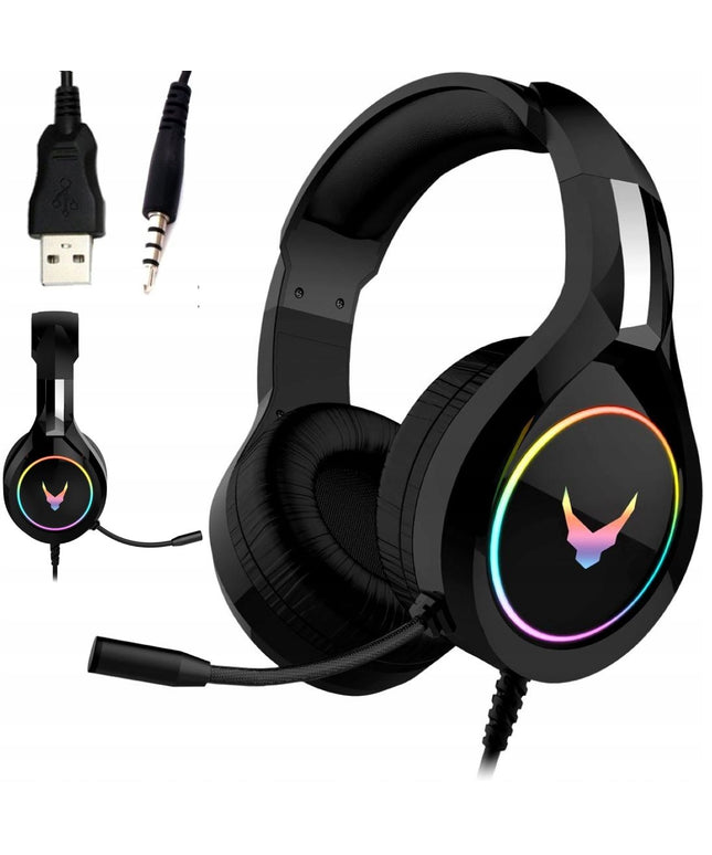 AUSINĖS SU MIKROFONU NEŠIOJAMAM KOMPIUTERIUI, XBOX, PS4 KONSOLEMS, DIDELĖS, ŠVIEČIANČIOS, ŽAIDIMŲ