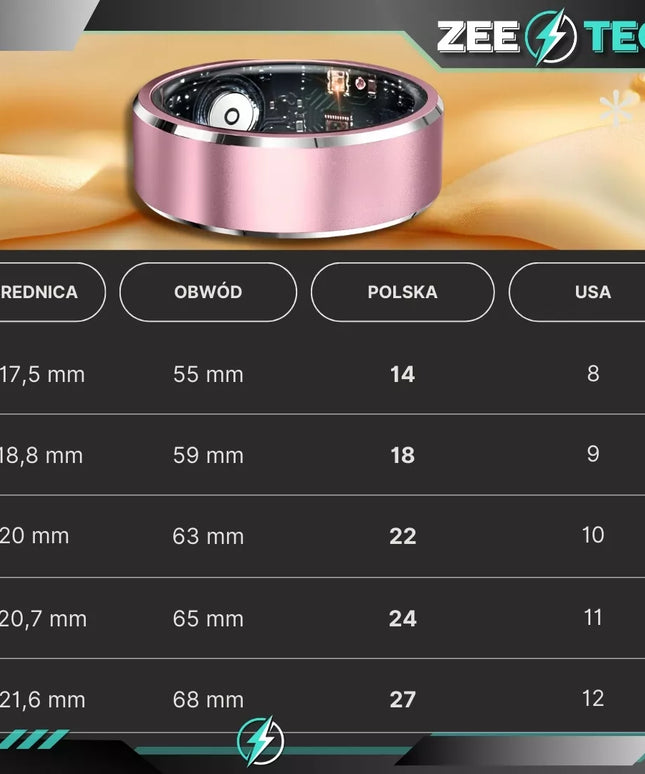 Išmanusis žiedas ZeeTech su sveikatos stebėjimo funkcijomis, širdies ritmu ir sporto režimais, sidabrinis