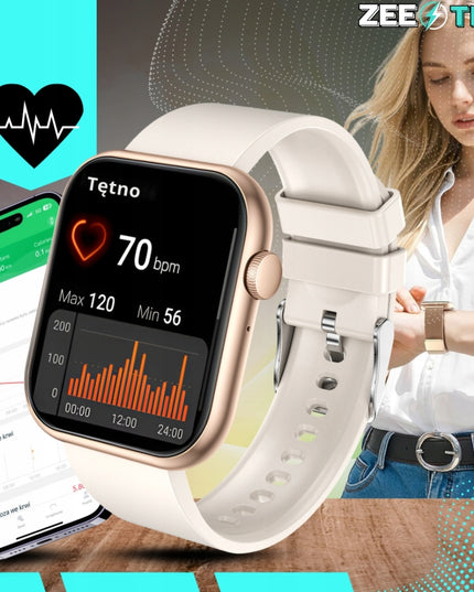 SMARTWATCH Moteriškas Laikrodis Pokalbiai Lenkiškas Meniu Cukraus Matuoklis Auksinis + 4 Apyrankės