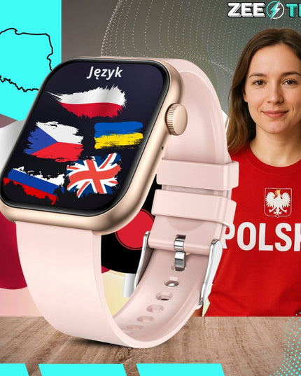 SMARTWATCH Moteriškas Laikrodis Pokalbiai Lenkiškas Meniu Cukraus Matuoklis Auksinis + 4 Apyrankės