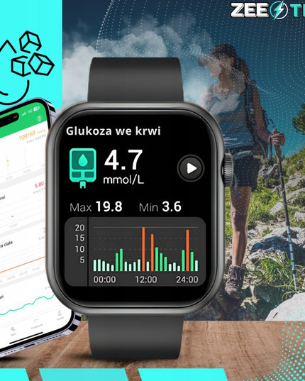 SMARTWATCH Moteriškas Laikrodis Pokalbiai Lenkiškas Meniu Cukraus Matuoklis Auksinis + 4 Apyrankės