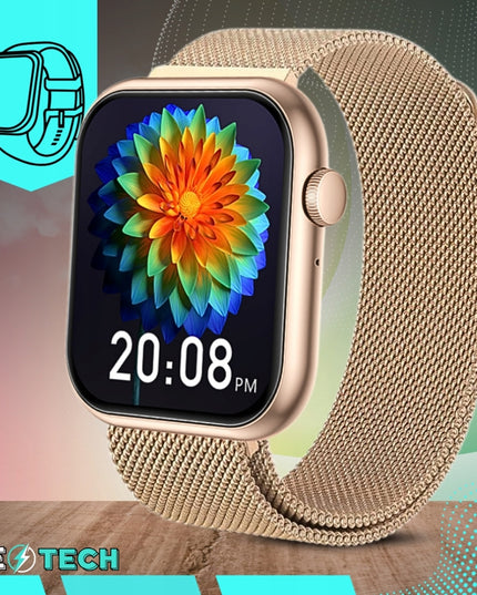 SMARTWATCH Moteriškas Laikrodis Pokalbiai Lenkiškas Meniu Cukraus Matuoklis Auksinis + 4 Apyrankės