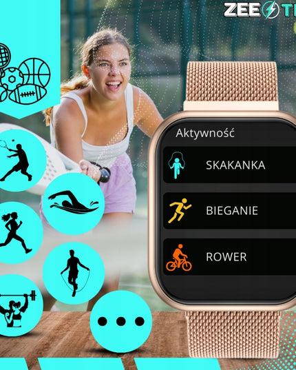 SMARTWATCH Moteriškas Laikrodis Pokalbiai Lenkiškas Meniu Cukraus Matuoklis Auksinis + 4 Apyrankės