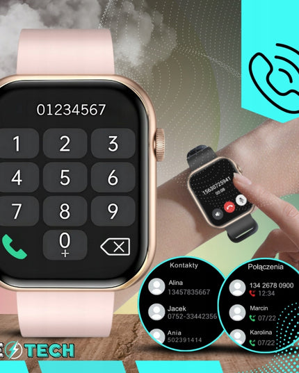 SMARTWATCH Moteriškas Laikrodis Pokalbiai Lenkiškas Meniu Cukraus Matuoklis Auksinis + 4 Apyrankės