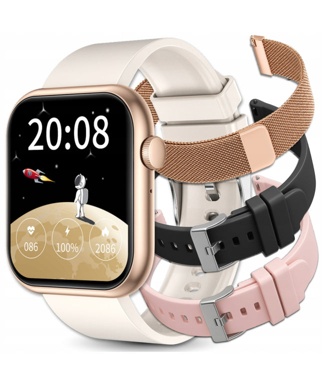 SMARTWATCH Moteriškas Laikrodis Pokalbiai Lenkiškas Meniu Cukraus Matuoklis Auksinis + 4 Apyrankės