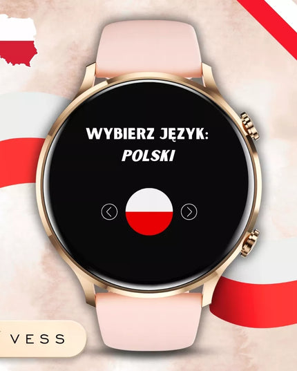 Moteriškas išmanusis laikrodis Vess Q40S, atsparus vandeniui, meniu lenkų kalba, skambučių funkcija + 4 dirželiai