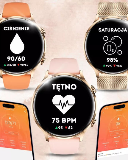 Moteriškas išmanusis laikrodis Vess Q40S, atsparus vandeniui, meniu lenkų kalba, skambučių funkcija + 4 dirželiai