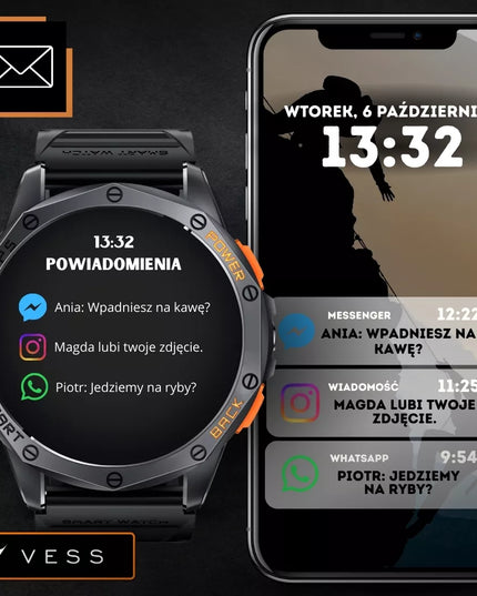 Vyriškas išmanusis laikrodis Vess K67 su GPS, vandeniui atsparus, sporto režimai ir skambučiai