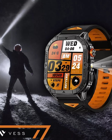 Vyriškas sportinis išmanusis laikrodis Vess K70A su Bluetooth skambučiais ir atsparus vandeniui, meniu lenkų kalba